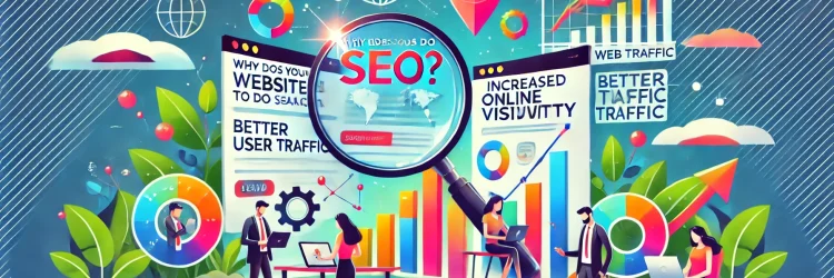 DALL·E 2025-01-31 23.27.38 - A visually engaging illustration titled 'Why Does Your Website Need to Do SEO_' in an infographic style. The scene features a vibrant depiction of a w